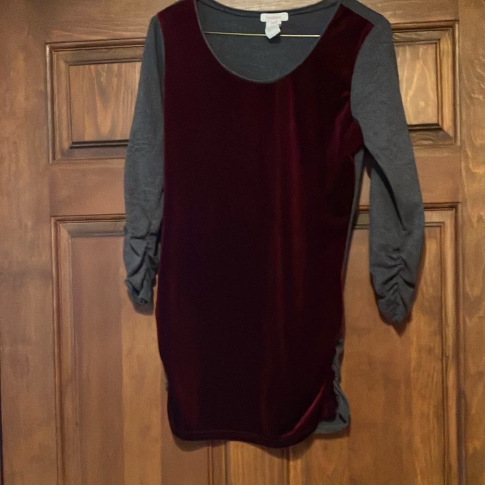 Sundance Ruched Burgundy and Gray Long Sleeve Shirt